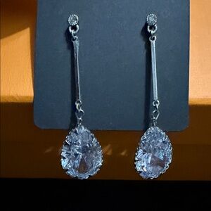Elegant Sparkly Costume Silver Drop Earrings